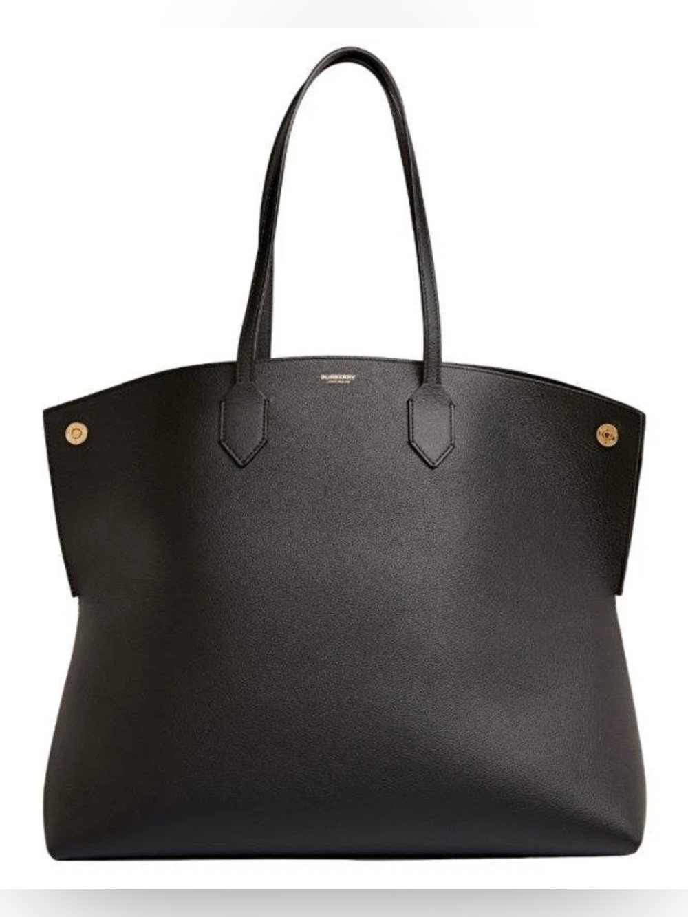 BURBERRY BLACK CALF LEATHER LARGE SIZE LOGO SOCIETY TOTE BAG MUST HAVE!!